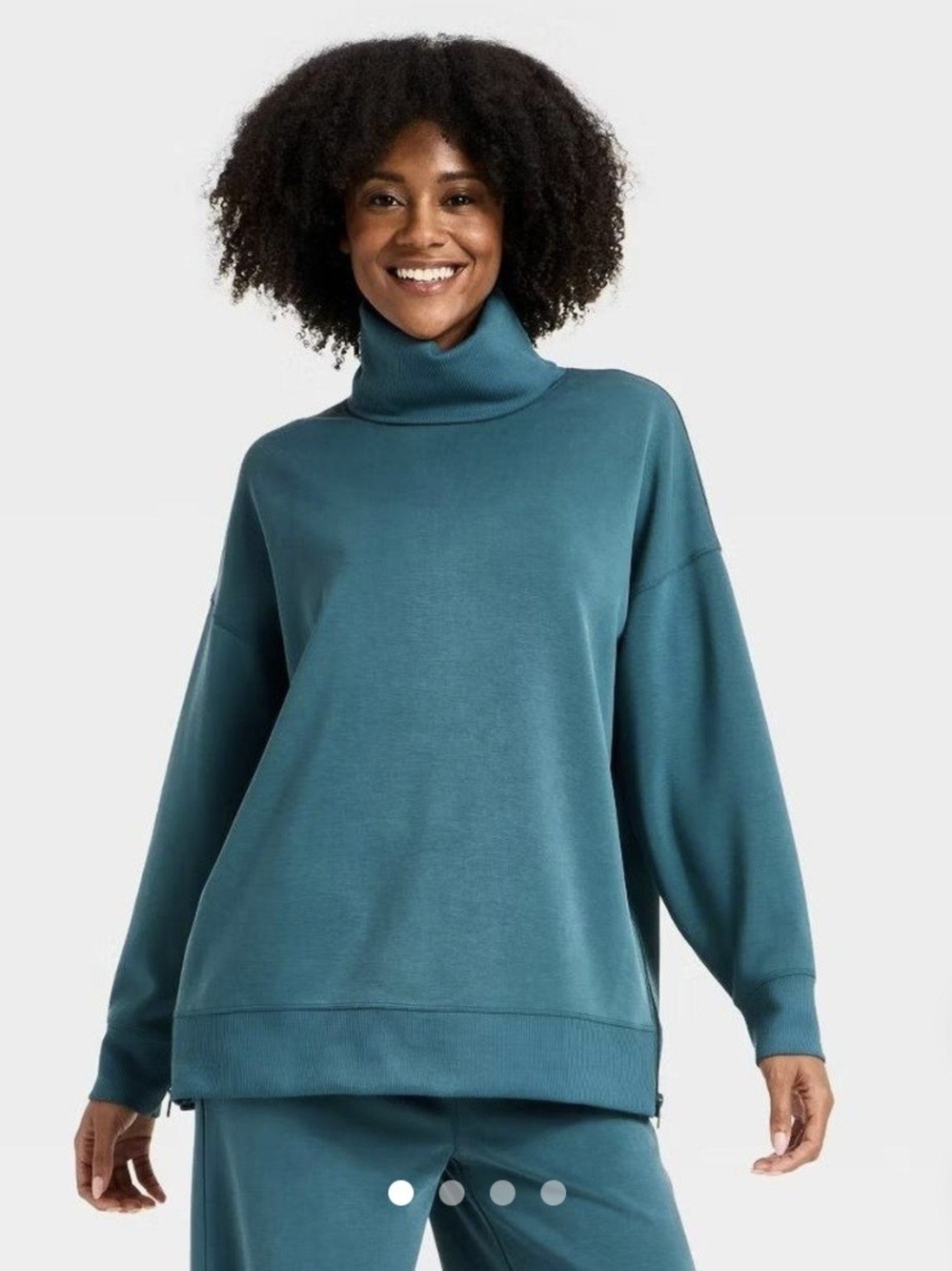 All In Motion Airy Sleek Funnel Neck Oversized Sweater in Teal XL NWT